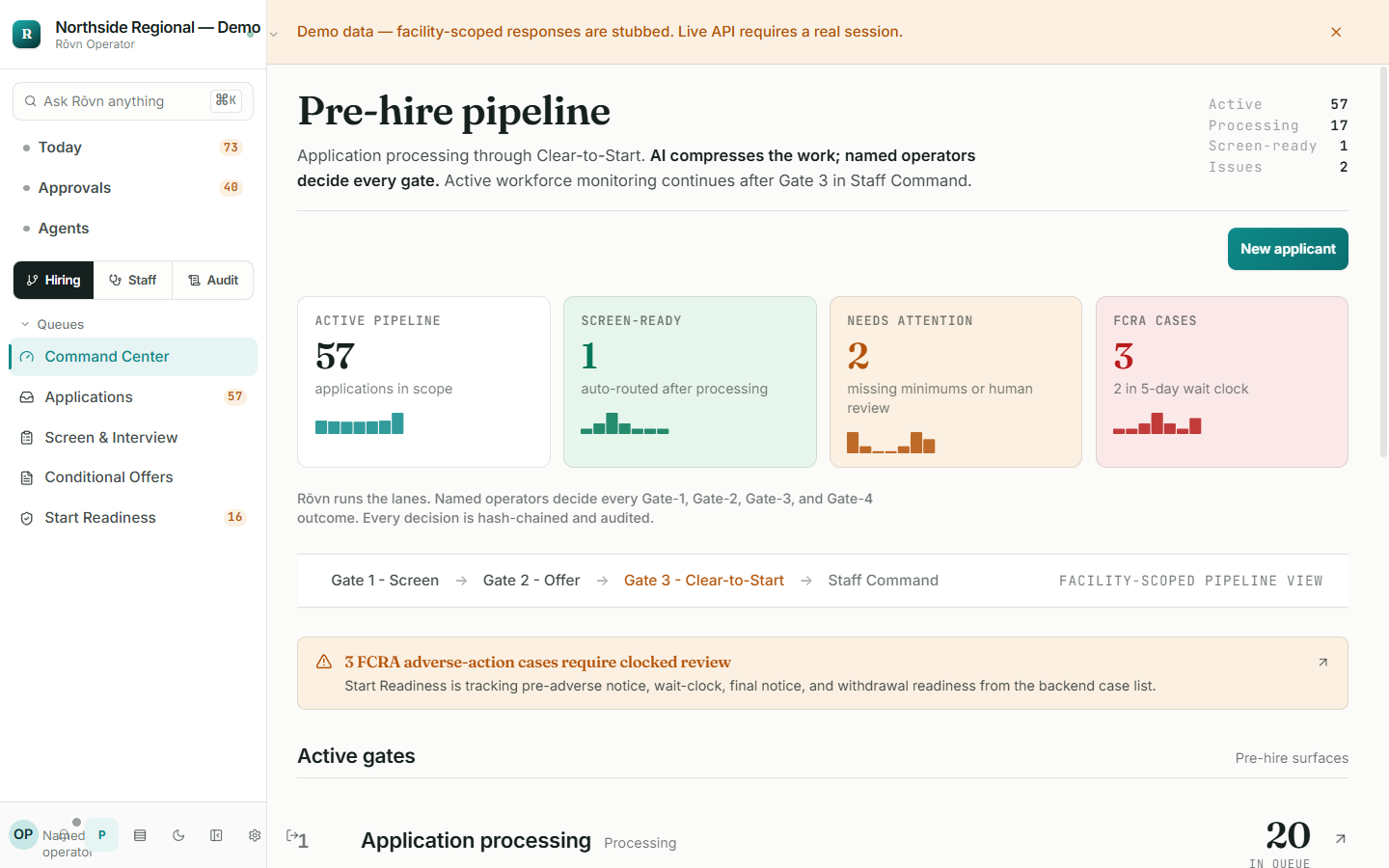 Rōvn Operator, pre-hire pipeline